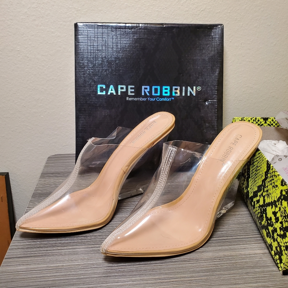 Cape Robbin Clear Wedge Heel PVC Closed Toe Slip on Mule Size 10 - Nude BNIB